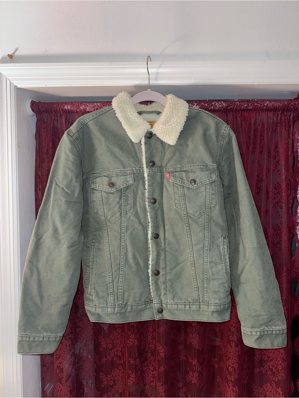 Levi's Olive Green Sherpa Collar Trucker Jacket
